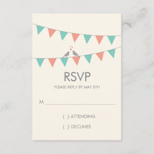Bunting Love Birds Wedding RSVP - Blue Pink Card