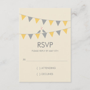 Bunting Love Birds Wedding RSVP - Grey Yellow Card