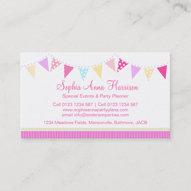 Bunting party events planning business cards (Front)