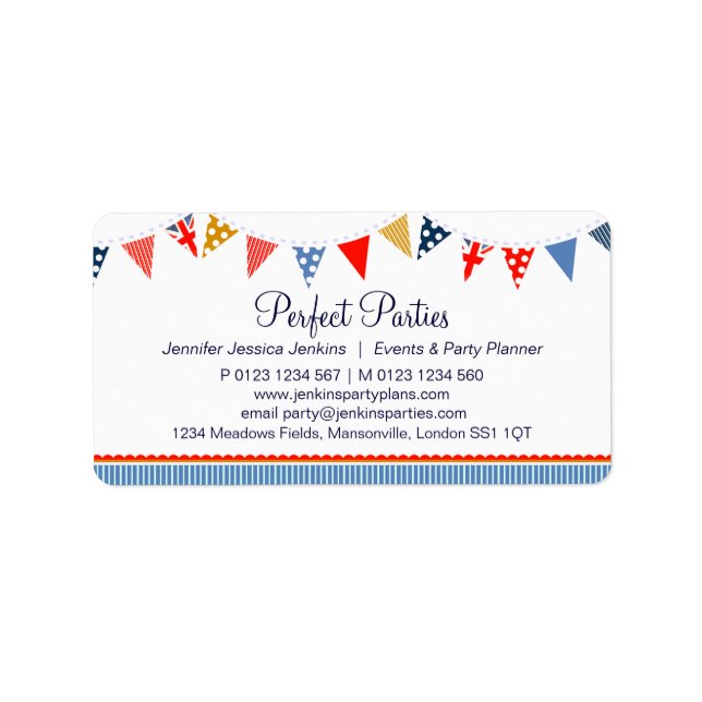 Bunting party events red blue return address label (Front)