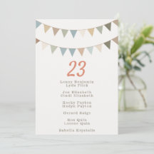 Bunting wedding table number card guest name list