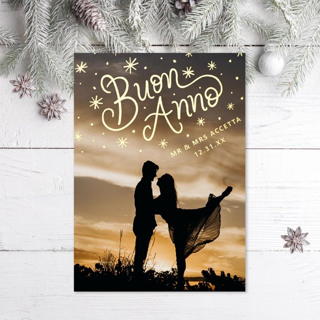 Buon Anno Italian Newlyweds New Year Photo Foil Holiday Card (Creator Uploaded)