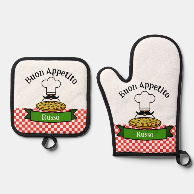 Buon Appetito Italian Design  Oven Mitt & Pot Holder Set (Front)