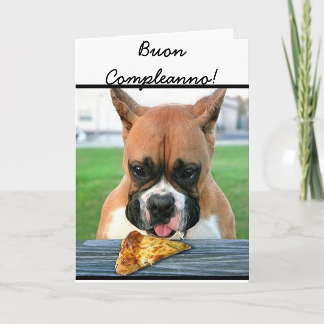 Buon Compleanno boxer dog greeting card (Front)