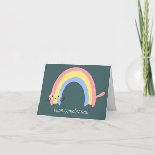 Buon compleanno Italian birthday card rainbow cat