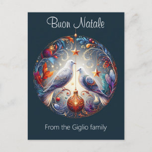 Buon Natale 2 doves Italian Christmas Party Postcard