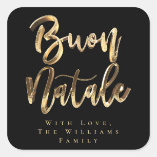 Buon Natale Black and Gold Chic Italian Christmas Square Sticker