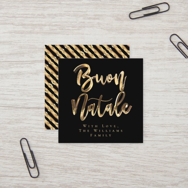 Buon Natale Black and Gold Italian Christmas Square Business Card (Front/Back In Situ)