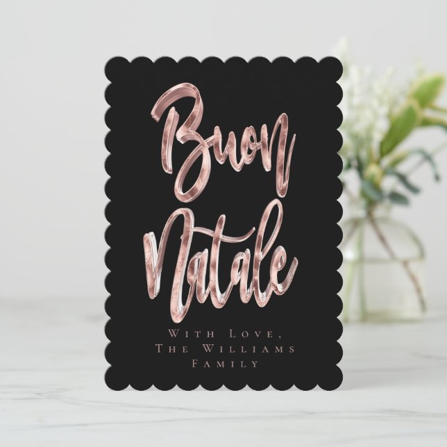 Buon Natale Black and Rose Gold Italian Christmas Holiday Card (Standing Front)