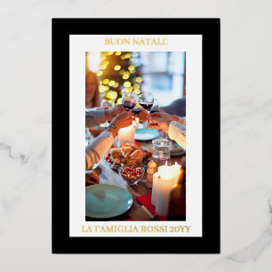 Buon Natale Black Gold Simple Modern Photo  Foil Holiday Card