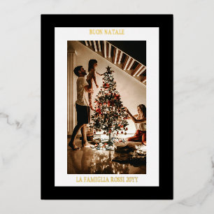Buon Natale Black Gold Simple Modern Photo Foil Holiday Card