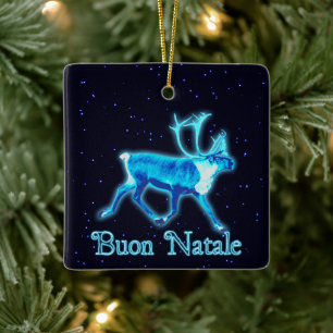 Buon Natale - Blue Caribou (Reindeer) Ceramic Ornament