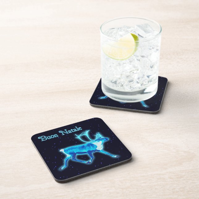 Buon Natale - Blue Caribou (Reindeer) Coaster (Right Side)