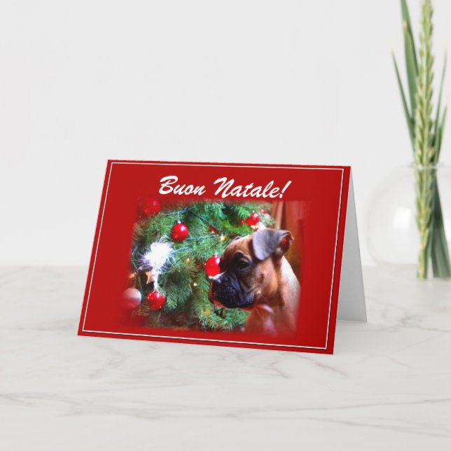 Buon Natale Boxer puppy greeting card (Front)