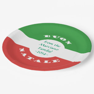 Buon Natale Christmas Party Italian Flag and Name Paper Plate