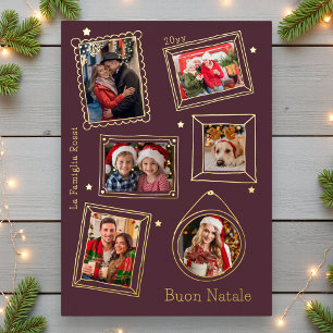 Buon Natale Doodle Frame Multi Photo Foil Holiday Card