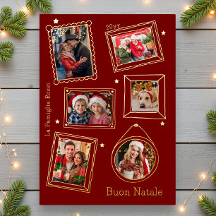 Buon Natale Doodle Frame Multi Photo Foil Holiday Card