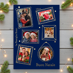 Buon Natale Doodle Frame Multi Photo Foil Holiday Card