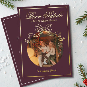 Buon Natale e Felice Anno Nuovo Coquette Bow Photo Foil Holiday Card
