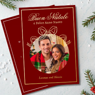Buon Natale e Felice Anno Nuovo Coquette Bow Photo Foil Holiday Card