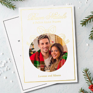 Buon Natale e Felice Anno Nuovo Coquette Bow Photo Foil Holiday Card