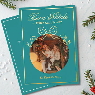 Buon Natale e Felice Anno Nuovo Coquette Bow Photo Foil Holiday Card