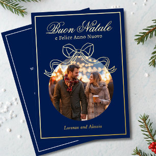 Buon Natale e Felice Anno Nuovo Coquette Bow Photo Foil Holiday Card