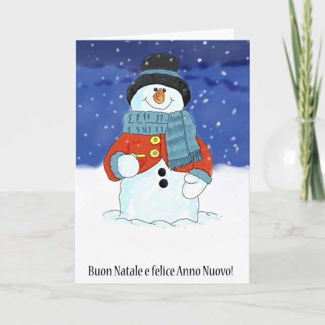 Buon Natale e felice anno nuovo - Italian Snowman Holiday Card (Front)