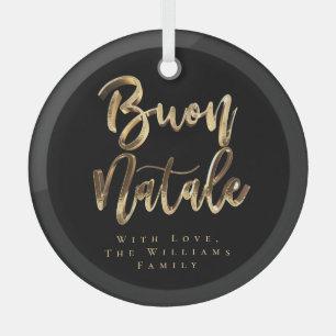 Buon Natale Elegant Black and Gold Italian Script Glass Tree Decoration