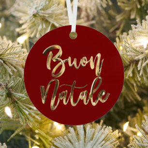 Buon Natale Elegant Faux Gold Italian Script Red Metal Tree Decoration