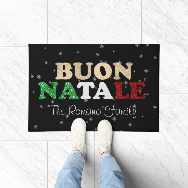 Buon Natale Family Name Italian Christmas on Black Doormat (Indoor)