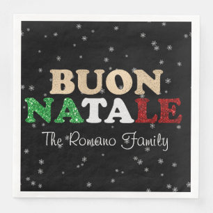 Buon Natale Family Name Italian Christmas on Black Napkin