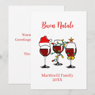 Buon Natale Festive Wine Glass Italian Christmas Holiday Card