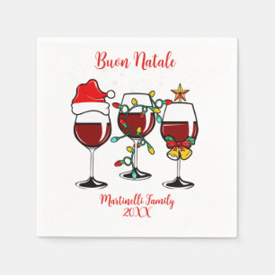 Buon Natale Festive Wine Glass Italian Christmas Napkin