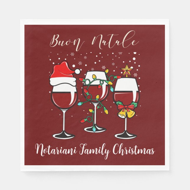 Buon Natale Festive Wine Glass Italian Christmas Napkin (Front)
