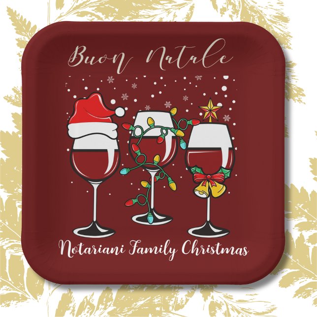 Buon Natale Festive Wine Glass Italian Christmas  Paper Plate (Creator Uploaded)