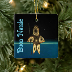 Buon Natale - Fractal Inuit Hunter Ceramic Tree Decoration