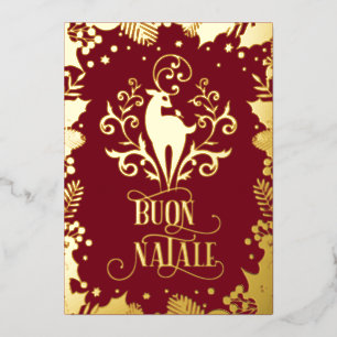 Buon Natale Gold Deer Holly Photo Foil Holiday Card
