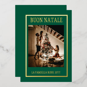 Buon Natale Green & Gold Simple Modern Photo Foil Holiday Card
