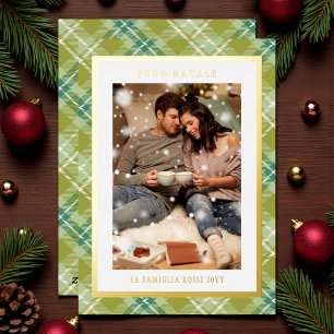 Buon Natale Green Plaid Tartan Photo Foil Holiday Card
