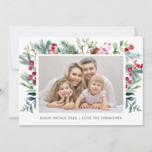 Buon Natale Holly Berry Photo Holiday Card