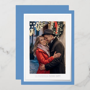 Buon Natale Ice Blue Simple Modern Photo Foil Holiday Card