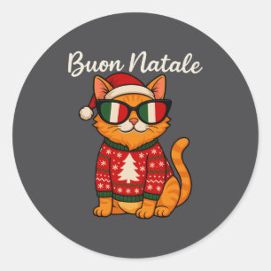 Buon Natale Italian Cat Christmas, Italy Pride Hol Classic Round Sticker