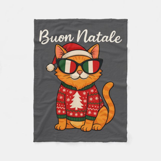 Buon Natale Italian Cat Christmas, Italy Pride Hol Fleece Blanket (Front)