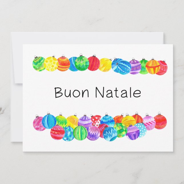 Buon Natale Italian Christmas baubles, watercolor Invitation (Front)