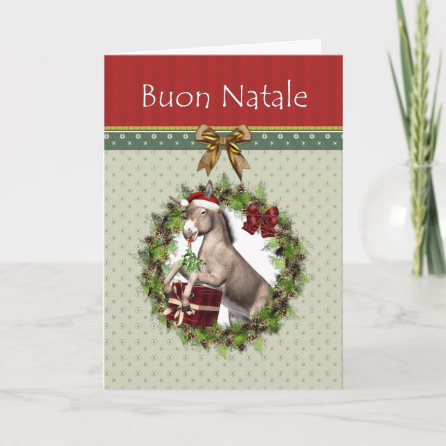 Buon Natale Italian Christmas Donkey Blank Card (Front)