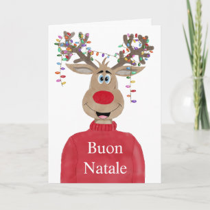 Buon Natale, Italian Christmas Lights Reindeer Holiday Card
