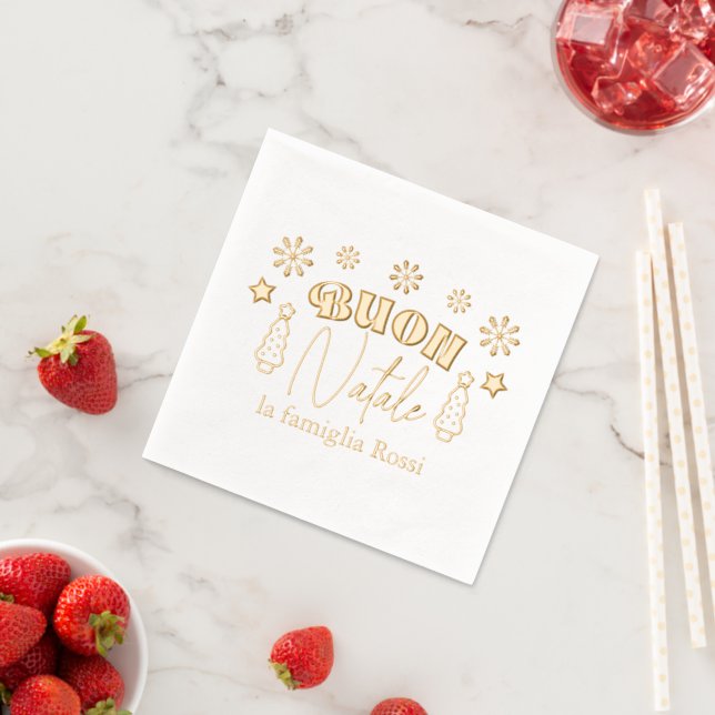 Buon Natale Italian Christmas Party Custom Foil Napkins (Insitu (Strawberry))