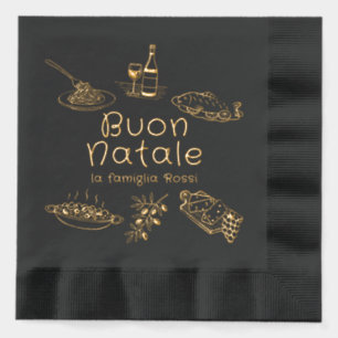 Buon Natale Italian Christmas Party Food Doodles Foil Napkins