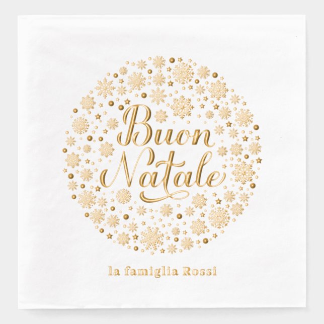 Buon Natale Italian Christmas Party Snowflakes Foil Napkins (Front)